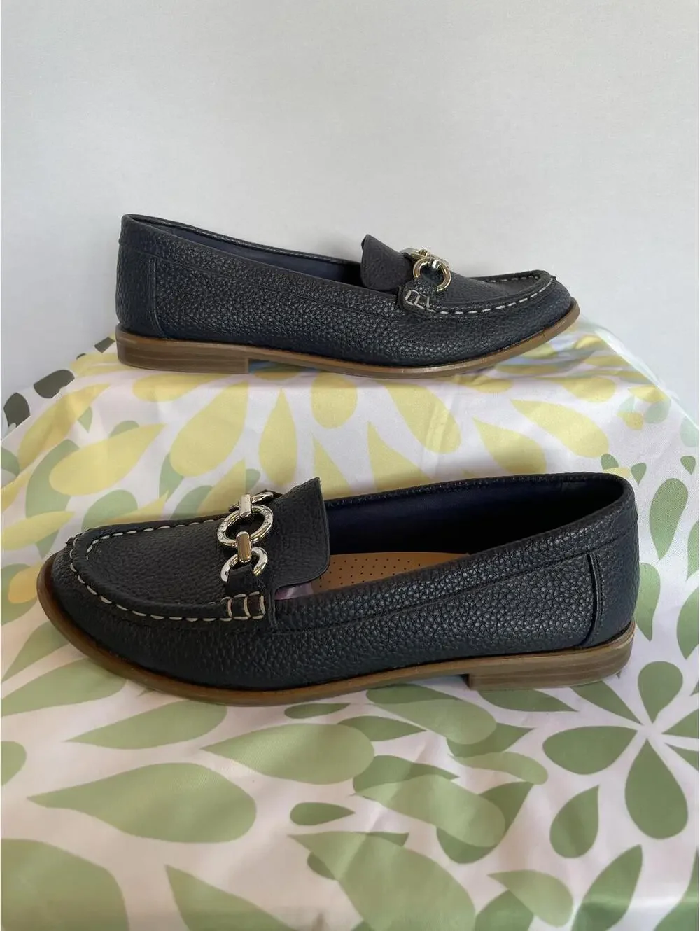 Anne Klein Navy Blue Nayeli Textured Boat Shoes US 7.5